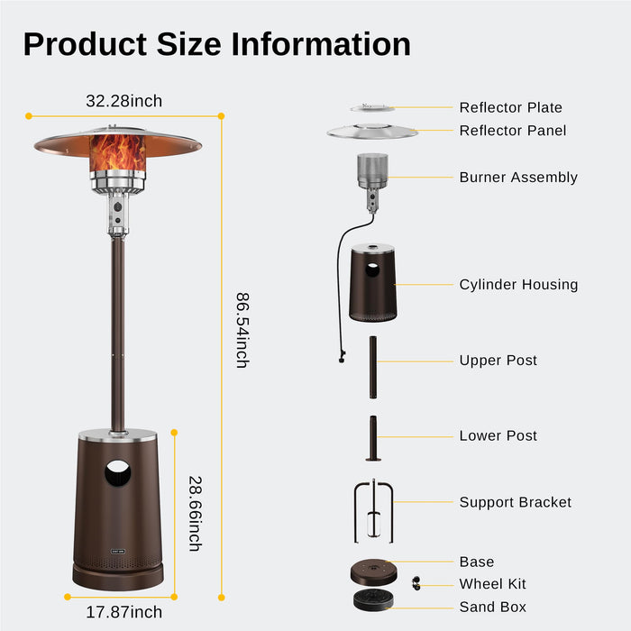 EAST OAK 50,000 BTU Patio Heater with Sand Box, Table Design, Double-Layer Stainless Steel Burner, Wheels, Triple Protection System, Outdoor Heater for Home and Residential, 2023 Upgrade, Bronze