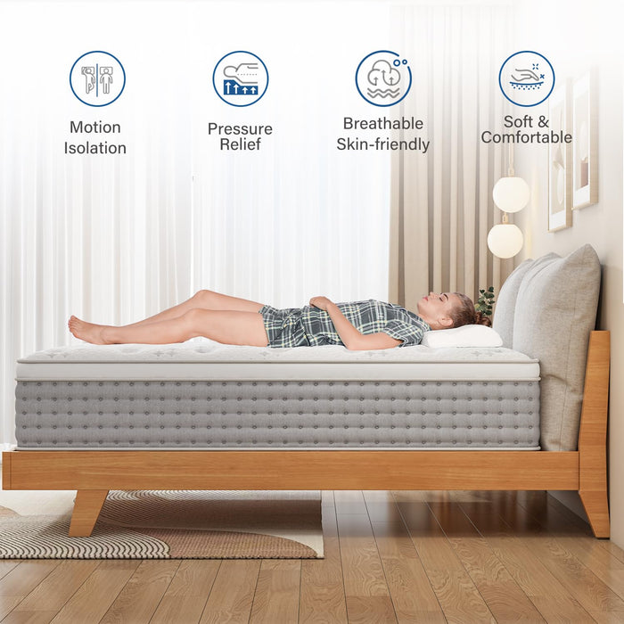 BedStory Queen Mattress 12 Inch, Innerspring Hybrid Mattress with Gel Memory Foam, Pressure Relief Individual Wrapped Coils Bed Mattress in a Box for Motion Isolation, CertiPUR-US Certified