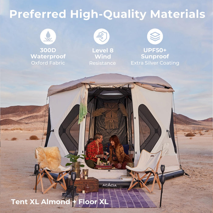 Space Acacia Camping Tent XL, 4-6 Person Large Family Tent with 6'10'' Height, 2 Doors, 8 Windows, Waterproof Pop Up Easy Setup Hub Tent with Rainfly, Footprint for Car Camping, Glamping, Moonstone