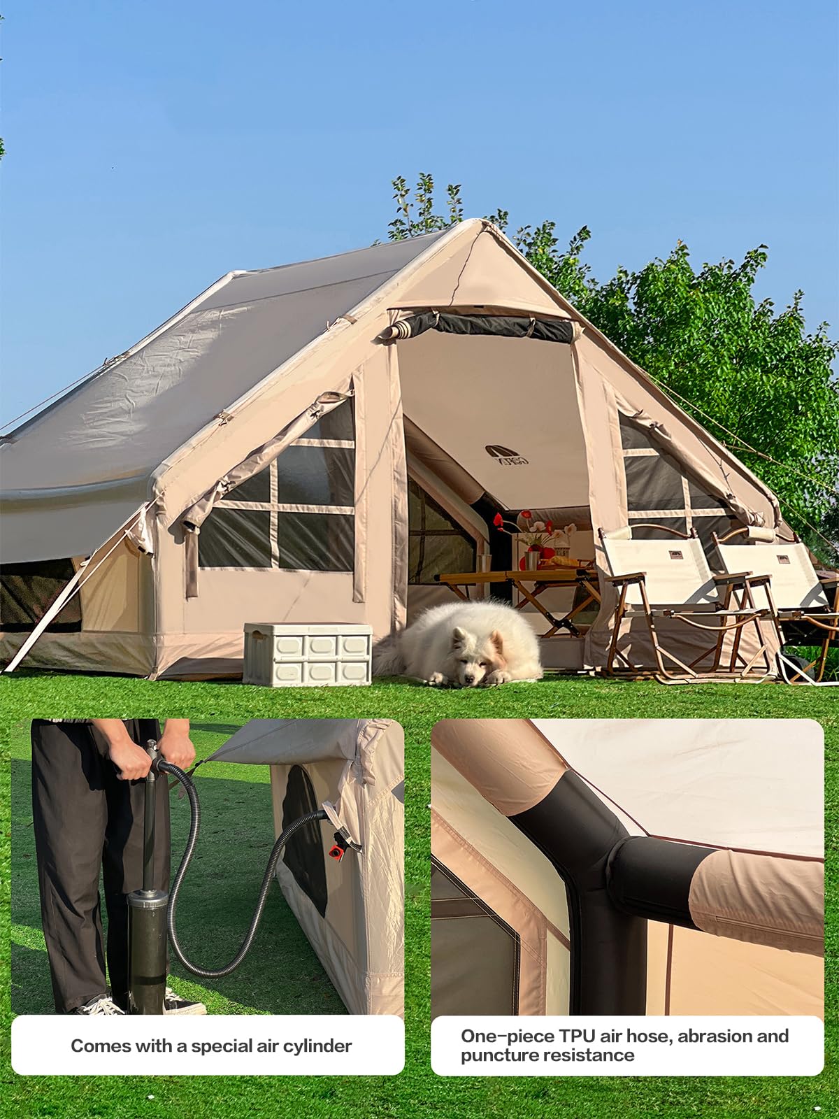 dancoom tent 4-6 Person Inflatable Cabin Camping Tent with Canopy, Picnic Blanket -