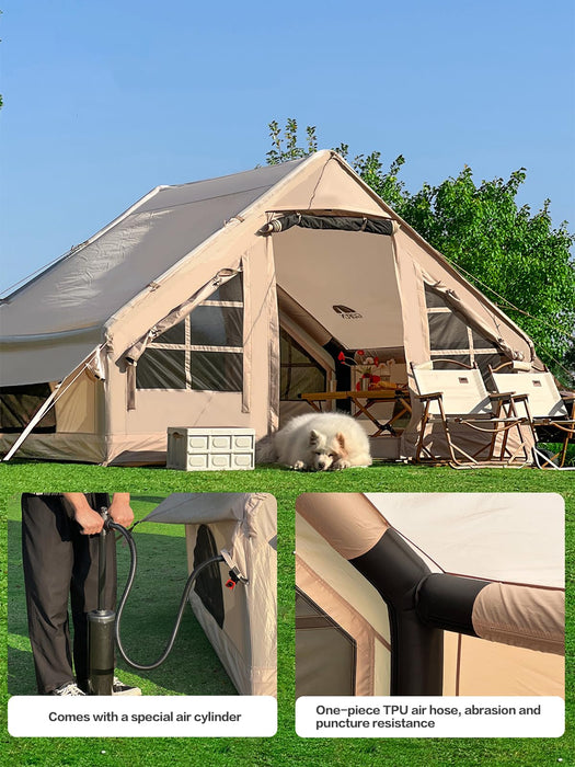 one piece tent 4-6 Person Inflatable Cabin Camping Tent with Canopy, Picnic Blanket -