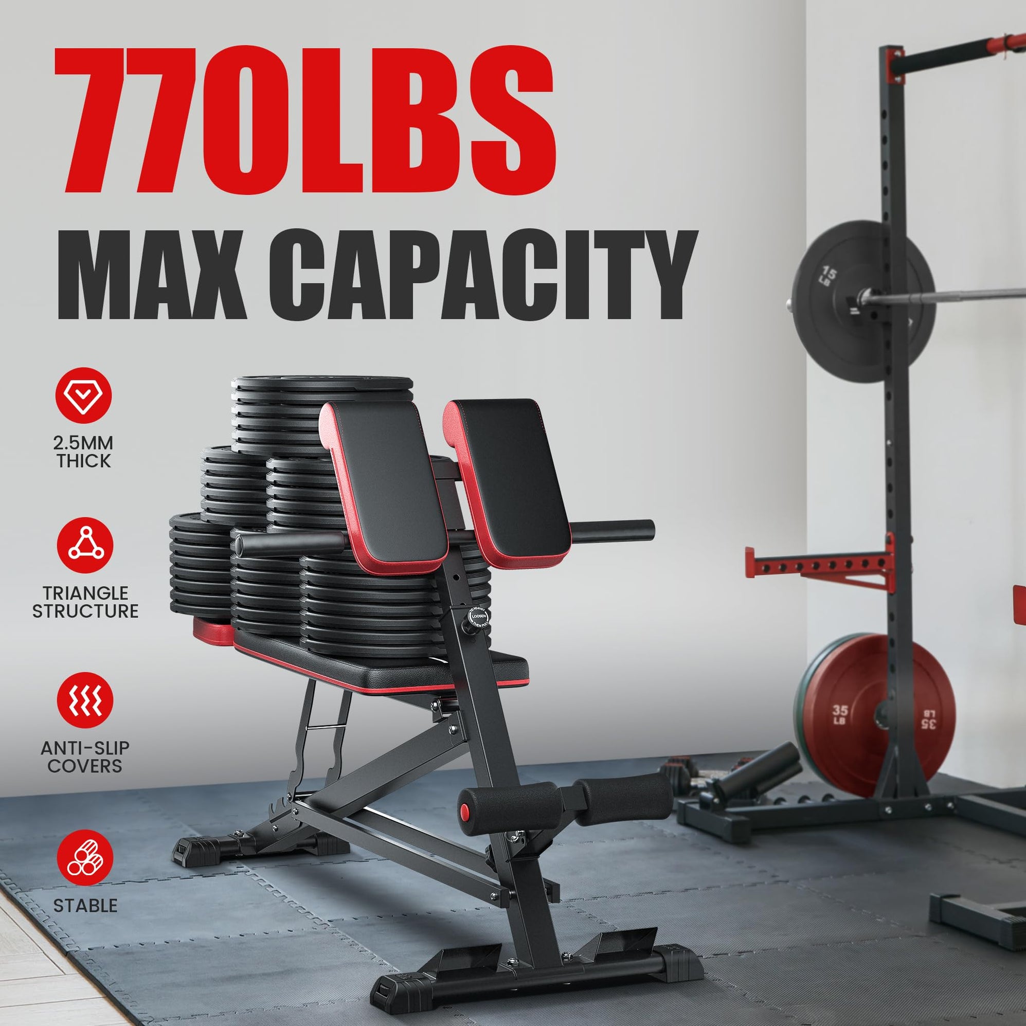 KUYOU 2-in-1 Adjustable Weight Bench & Roman Chair - 880lb Capacity Home Gym Equipment