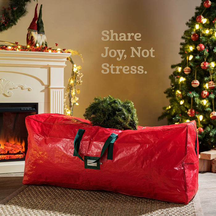 Zober Christmas Tree Storage Bag - Fits 9 Ft Artificial Trees - Plastic, Waterproof Christmas Tree Bag - Strong, Durable Handles - Labeling Card Slot - Red